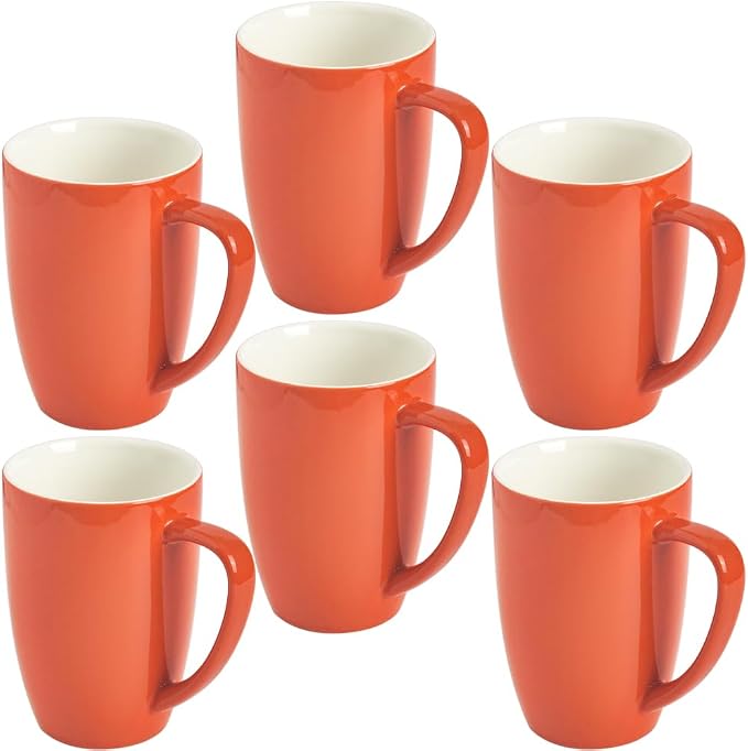 homEdge Porcelain Mug Set, 16 Ounces Cup for Tea, Latte, Mocha, Hot Chocolate, Set of 6, Orange