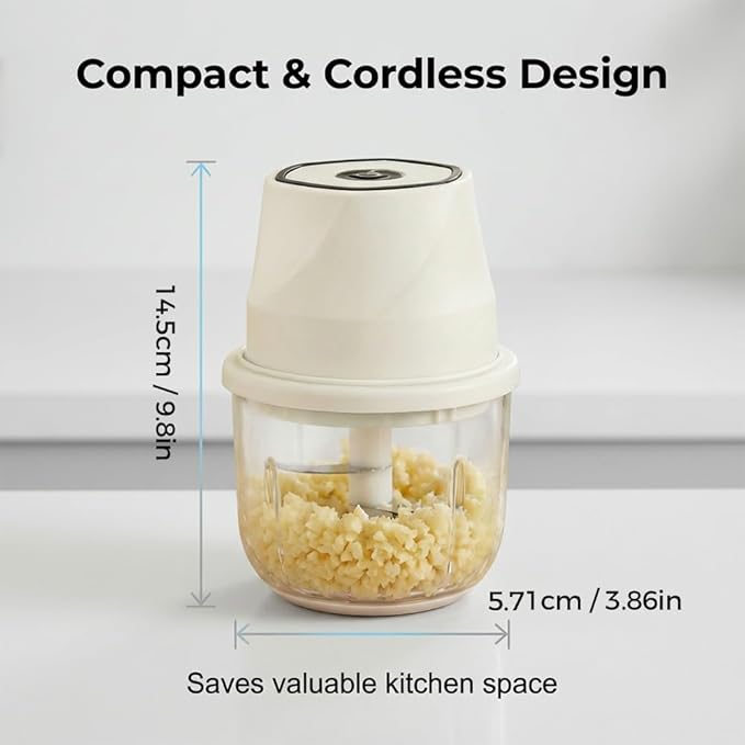 Electric Garlic Chopper, 2026 Upgraded Food Processor, USB Rechargeable Portable Wireless Veggie Chopper with 6 Stainless Steel Blades for Garlic, Onion, Chili, Nuts and Meat (white)