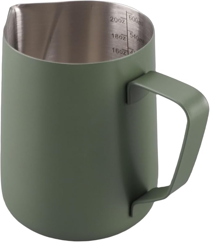 Milk Frothing Jug, 304 Stainless Steel Steaming Pitcher Latte Art Frothing Cup with Inner Scale for Making Coffee Cappuccino (Dark Green)