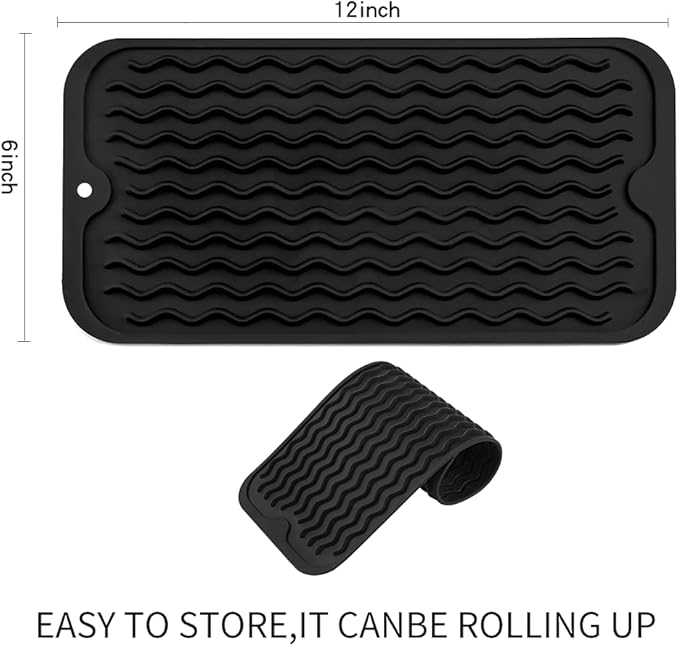 MicoYang Silicone Dish Drying Mat for Multiple Usage,Easy clean,Eco-friendly,Heat-resistant Silicone Mat for Kitchen Counter or Sink,Refrigerator or Drawer Liner Black S 12 inches x 6 inches