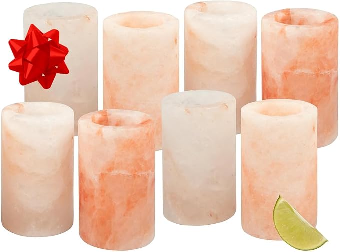 Deco Himalayan Salt Shot Glasses (8 Pack) - Hand-Carved 3" All-Natural Pink Salt Tequila Shooters Set - Mess-free way to add salty flavor to any shot - Great for Cinco De Mayo Parties & Home Bars