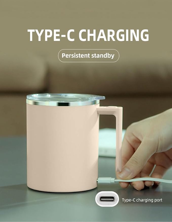 Electric Mixing Mug,Electric Stirring Coffee Mug,Coffee Mugs,Suitable for Coffee, Milk, Cocoa and Other Beverages (Cream White)