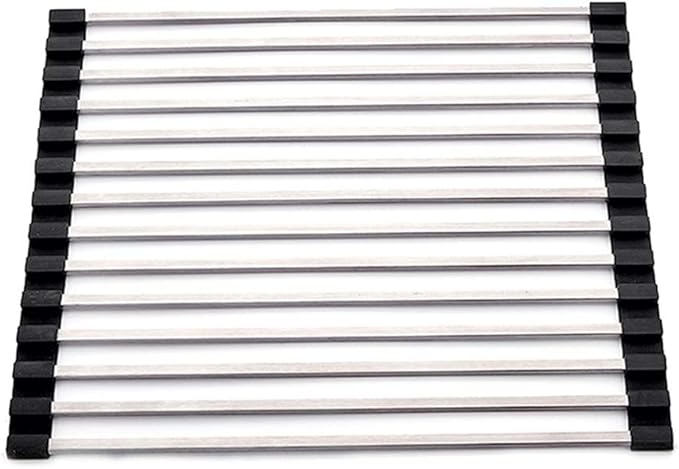 Kitchen Roll-Up Dish Drying Rack 12 Square Tubes Foldable Stainless Steel Over Sink Fruit Vegetable Drainer Bowl Storage Holder Racks(Size:45x33cm)(Tobes - 18,60x33cm)