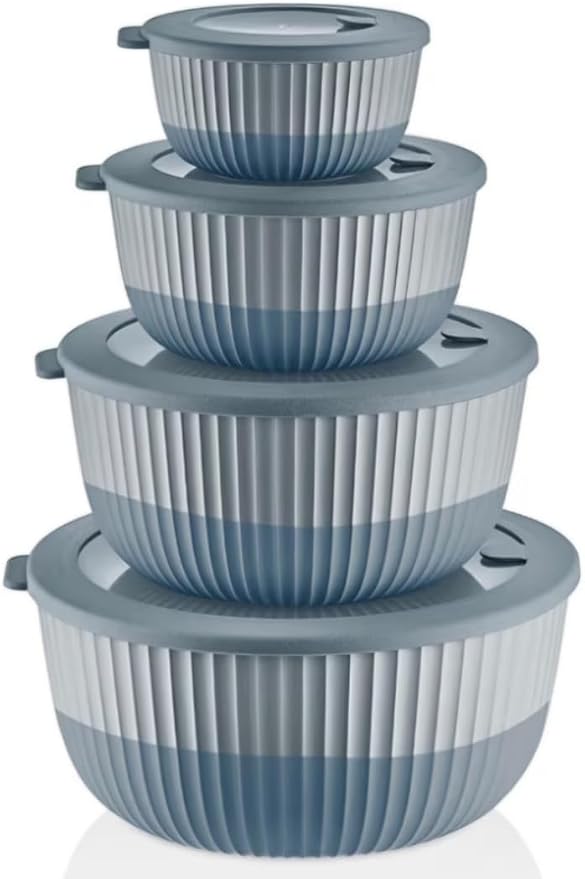 Mixing Bowls with Lids, 8-Piece Airtight Leak-Proof Nesting BPA-Free Prep Bowl Set for Kitchen & Food Storage, Large 4200ml Capacity, Microwave & Dishwasher Safe