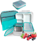 Stainless Steel Bento Lunch Box Set For Adults, Kids - Insulated Bag And Ice Pack - Leak-Proof Metal Compartment Meal Prep Food & Snack Containers For Work Travel School Daycare, 42 Oz Teal Blue