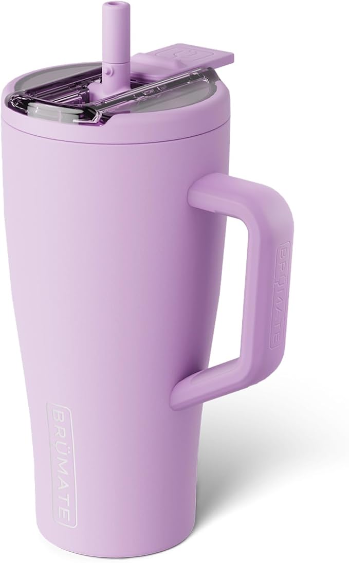 BrüMate Era Flip 30oz Tumbler with 100% Leakproof Covered Straw Lid | Hygienic Covered Straw | Insulated Stainless Steel Water Bottle with Handle | Cup Holder Friendly | BPA-Free (Lavender)