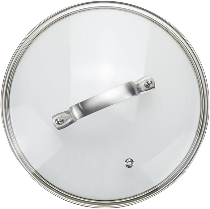 9 Inch Clear Glass Pot Lid for Frying Pan Replacement Cover Can Withstand 356°F (180℃) with Stainless Steel Arch Bridge Handle,Matte Silver