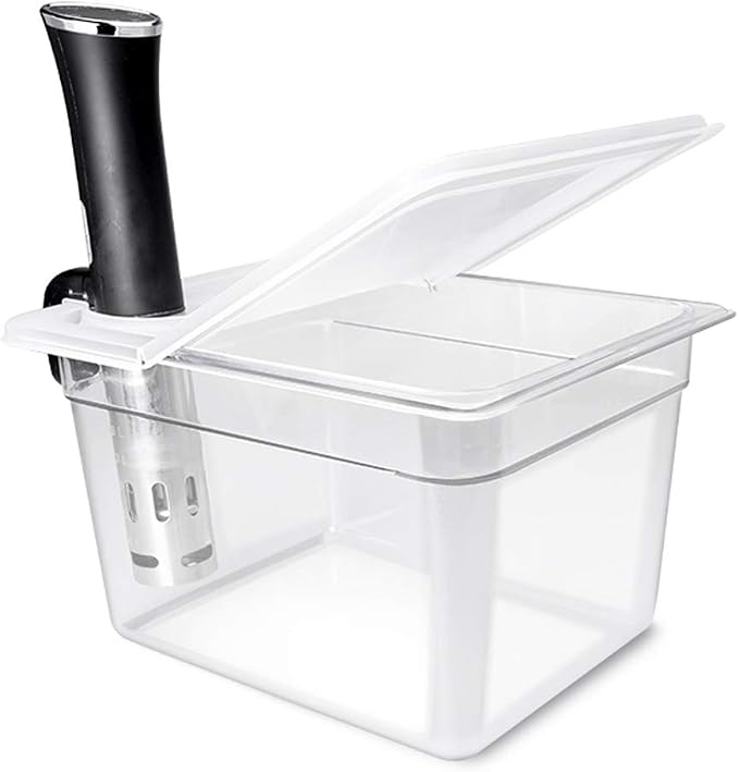 Everie Sous Vide Container 12 Quarts with Universal Collapsible Hinged Lid and Rack and Container Sleeve Compatible with All Anova Models, Joule, Insant Pot, Wancle and Others, KIT-TY-PP