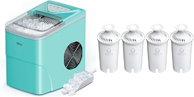 Silonn Ice Makers Countertop, 9 Cubes Ready in 6 Mins, 26lbs in 24Hrs & Brita Standard Water Filter Replacements for Pitchers and Dispensers, Lasts 2 Months, Reduces Chlorine Taste and Odor, 4 Count