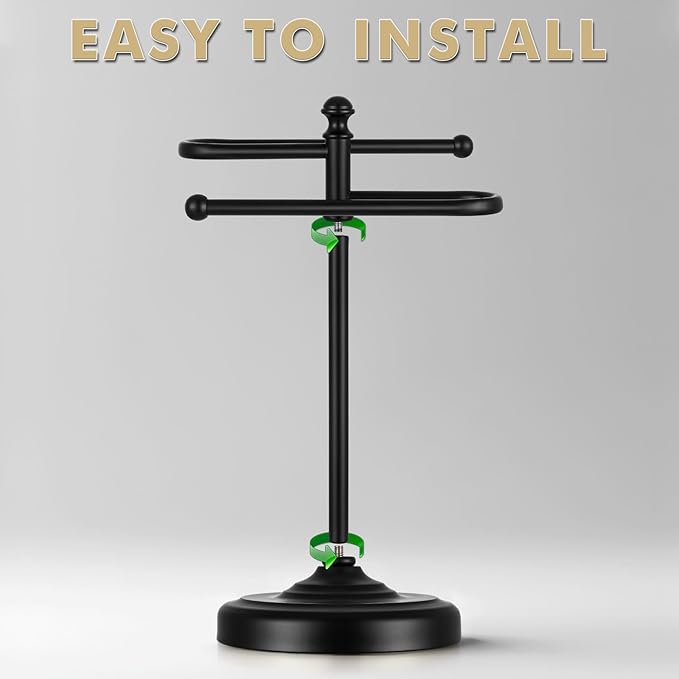 Hand Towel Stand,304 Stainless Steel Hand Towel Holder for Bathroom Kitchen Counter，14.5 Inch S-Shape Weighted Base Standing Hand Towel Rack Bar Holds 2 Towels (Black)
