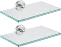 JQK Bathroom Glass Shelf, Tempered Glass Shower Storage 8 by 5 inches, 304 Stainless Steel Brushed Finish Wall Mount 2 Pack, TGS101L8-BN-P2