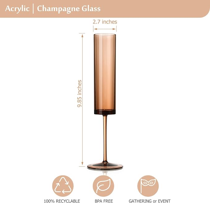 24 Pack Acrylic Amber Champagne Glasses Dark Orange Wine Glasses Terracotta Champagne Flutes Champagne Flutes Goblets for Wedding Reception Cocktail Cups Wedding Toasting Glasses Terracotta Decor