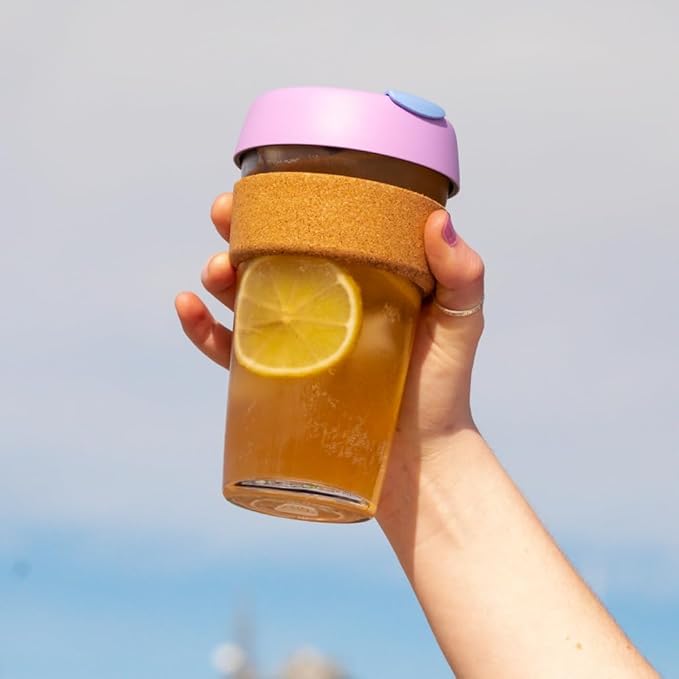 KeepCup Brew Cork, Reusable Glass Tumbler with Natural Cork, Grande Coffee Cup 16oz/454ml - Moonlight