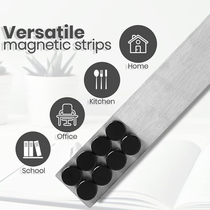 TonGass Magnetic Strip with Adhesive Backing, 2"x15" Stainless Steel Strips Bulletin Bar Board, Metal Magnetic Strips for Wall with 48 Pcs Magnets for Home, Office, School Use - 6 Pcs