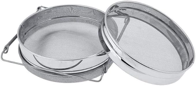 BeeCastle Double Sieve Honey Harvesting Starter Kit| Honey Filters Strainer Stainless Steel Set of 6 -Double Sieve Honey Strainer,Frame Holder,2 Pack of Honey Gate,Uncapping Fork and Honey Filter Bag