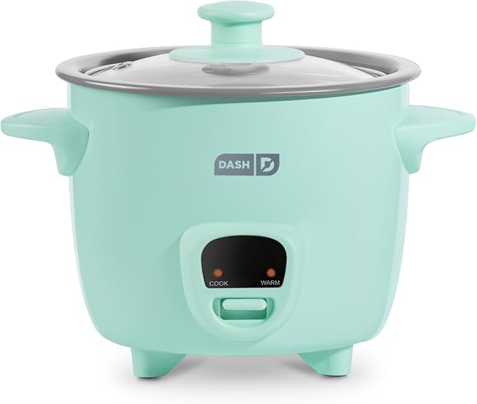 Dash Mini Rice Cooker | Small Rice Maker, 2 Cups Cooked / 1 Cup Uncooked, Ceramic Nonstick Removable Pot, Keep Warm Function, Compact and Portable for Dorm, Travel, Single Serve, Aqua