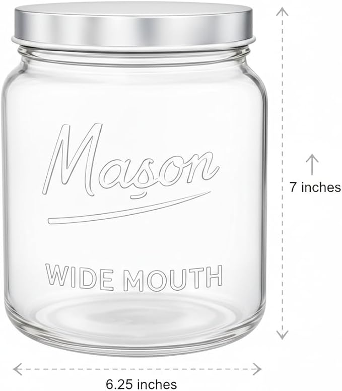 Kitchentoolz 64 oz Mason Jars Wide Mouth 2-Pack – Half Gallon Glass Jar with Lid – 1/2 Gallon Large Mason Jars with Lids for Food Storage, Canning, and Fermenting