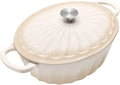 Enameled Dutch Oven Pot with Lid, 7 QT Cast Iron Dutch Oven with Dual Handles, Oval Dutch Oven for Cooking, Bread Baking, Frying, Non-stick Enamel Coated Oven (Caramel White)