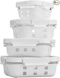 GENICOOK Glass Food Storage Meal Prep Containers - Food Grade Silicone Wrap & Air Release Vent, Rectangular shape - 8 Pc Set (4 Containers - 4 Matching Lids)