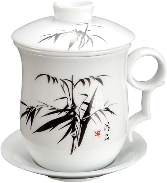 GOLDY&WENDY 4 Pieces Chinese Ceramic Tea Cup Sets Anti-scalding Handle Design Coffee Mug Porcelain Personal Tea Cup