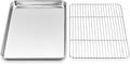 Onader 9x13IN Stainless Steel Quarter Cookie Sheet Pan with Wire Rack Set | Metal Toaster Oven Pan Tray for Baking, 1 Pan + 1 Rack, Nonstick & Dishwasher Safe