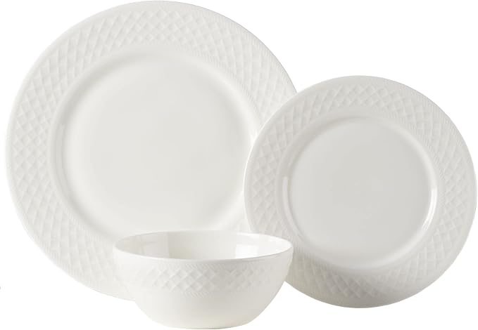 Mikasa Patterson Vegan Bone China Chip Resistant 12 Piece Dinnerware Set, Service for 4