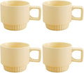 12OZ Stackable Coffee Mugs Set, Ceramic Coffee Cups with morandi color for Au Lait, Cappuccino,Latte,Cafe,Mocha,Tea, Suit Party Housewarming Wedding, Set of 4, Dishwasher&Microwave Safe（Creamy）