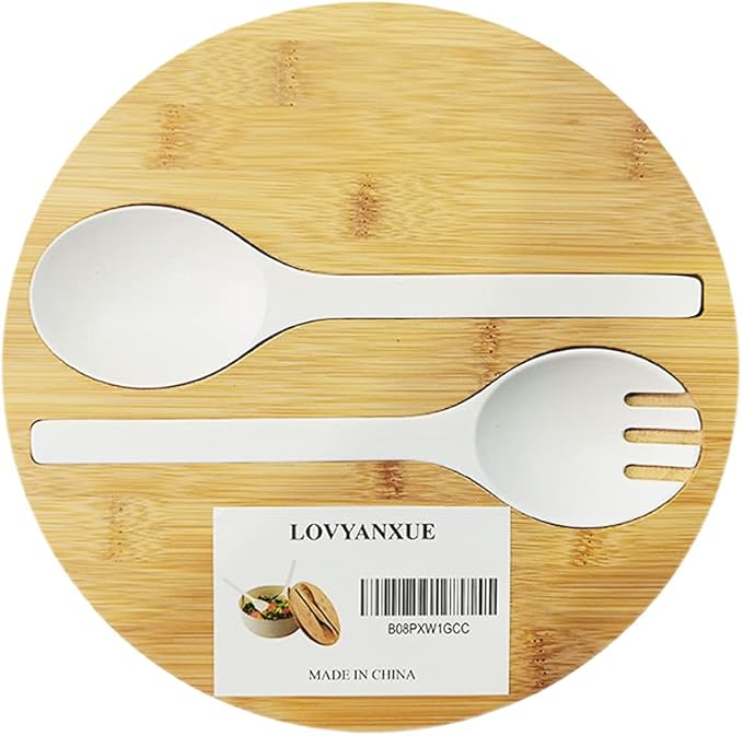 LOVYANXUE Bamboo Fiber Salad Bowl with Servers Set Large 9.8inches Nature Bamboo Mixing Bowl with Servers with Lid Spoon and Fork for Fruits,Salads and Vegetables