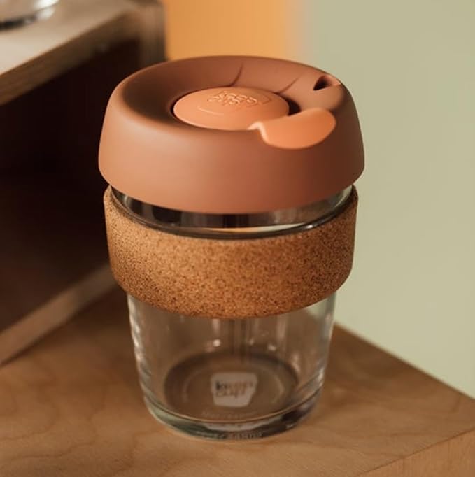 KeepCup Brew Cork, Reusable Glass Tumbler with Natural Cork, Tall Coffee Cup 12oz/340ml - Frappe