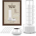 Houseables Espresso Cup Set, Espresso Cups Stackable, Expresso, Demitasse, with Saucers, Stand, Spoons, Coffee Mugs, Juego De Tazas Para Cafe, Porcelain, Stacking, 19 Pieces, Set of 6, 2.5 oz, White
