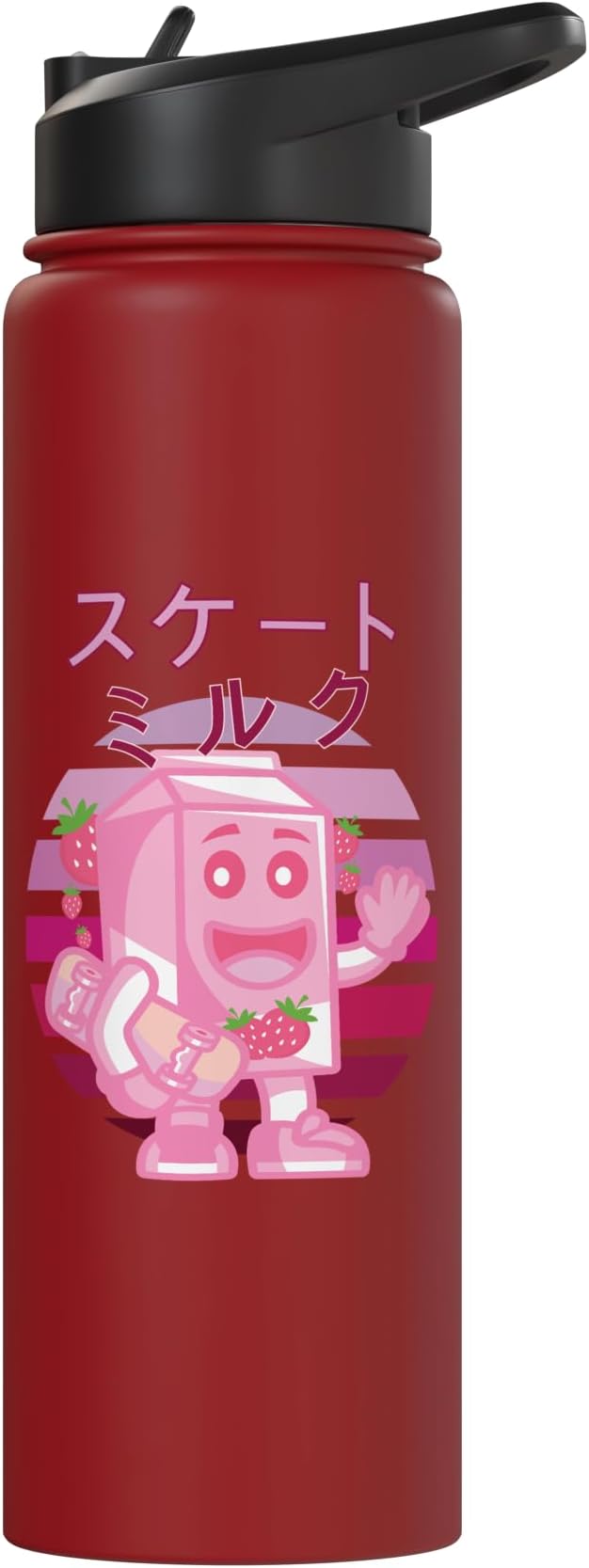 Retro 90s Japanese Skateboarding Strawberry Milkshake Carton Stainless Steel Insulated Water Bottle