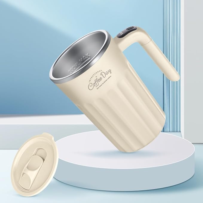 Self Stirring Mug,Self Stirring Coffee Mug,Suitable for Coffee, Milk, Cocoa and Other Beverages,Insulated bottle (Cream-temperature, 12 Ounces)