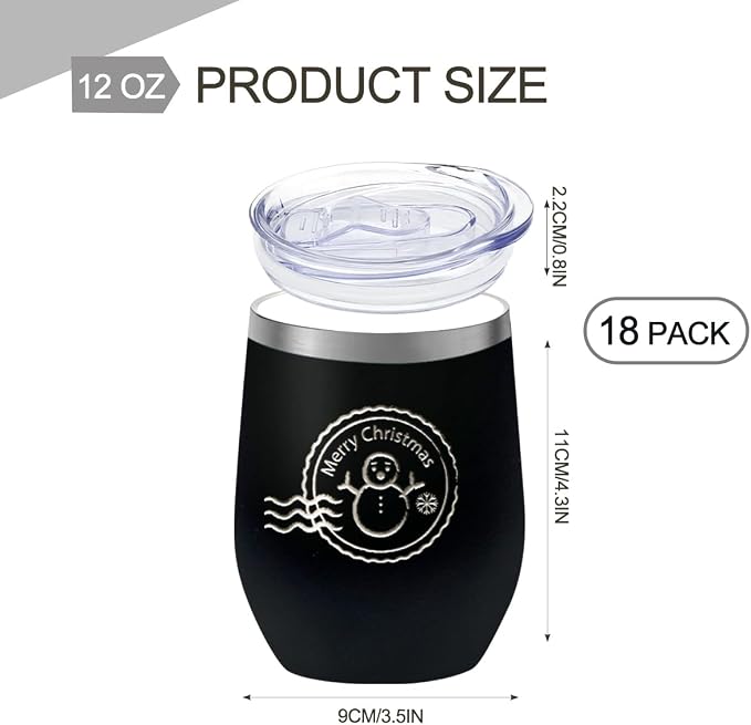 YOUKE OLA 18 Pack Stainless Steel Powder Coated Wine Tumbler with Ceramic Lining, Double-Wall Vacuum Insulated Travel Coffee Mug with Lids for Laser Engrave, DIY Gift, 12oz Black