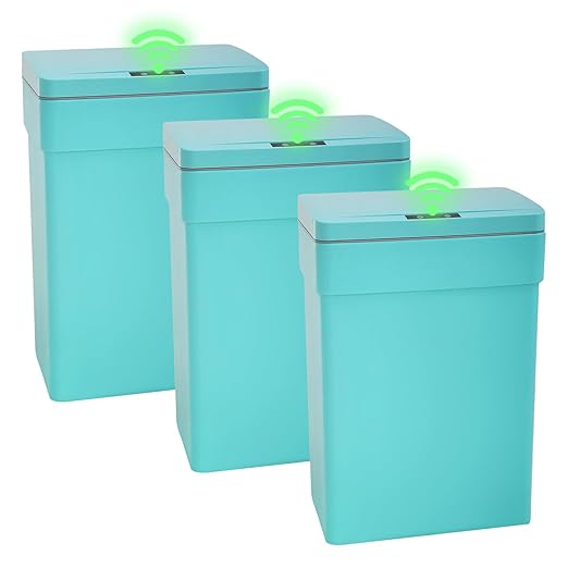 PayLessHere 13 Gallon 50 L Trash Can with Lid Plastic Kitchen Trash Bin Automatic Touch Free Motion Sensor Trash Can (3, Blue)