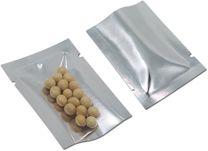 Silver Aluminum Foil Pouch Heat Seal Front Window Plastic Mini Open Top Flat Vacuum Packaging Mylar Bag Food Small Sample Mylar Storage with Tear Notch (500, 7x10cm(2.7x3.9 inch))