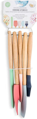 Core Kitchen All-Purpose Spatula Basting Brush Set in Pastel Ombre, Food-Grade BPA-Free Silicone & Beechwood Handle, Non-Stick Baking & Cooking Utensil Serving Tools, Dishwasher Safe, 5 Piece Set