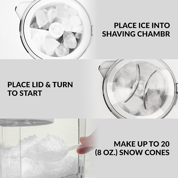 Nostalgia Snow Cone Shaved Ice Machine - Retro Table-Top Slushie Machine Makes 20 Icy Treats - Includes 2 Reusable Plastic Cups & Ice Scoop - White