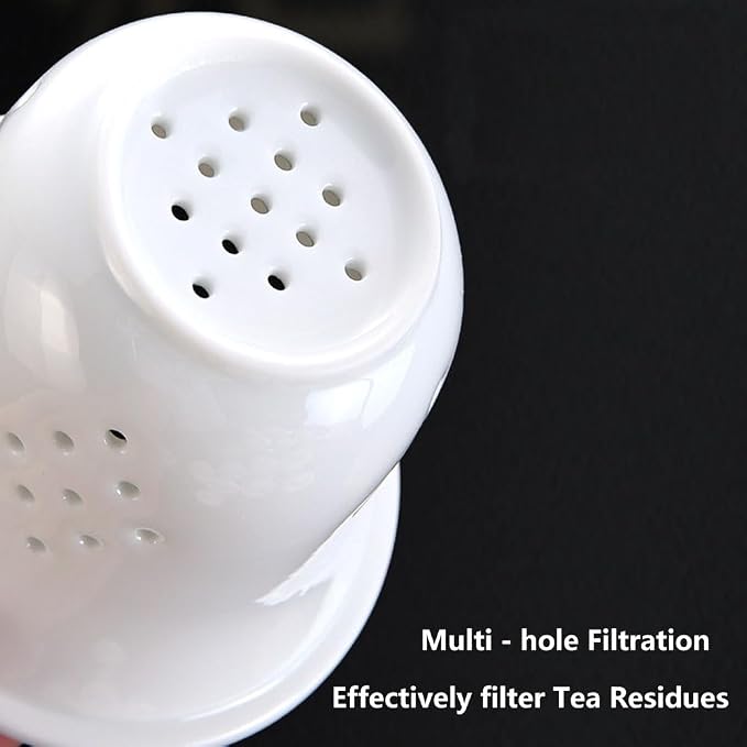 GOLDY&WENDY Ceramic Tea Mug with Infuser Lid and Saucer Sets Chinese Porcelain Personal Tea Cup Great for Tea Lover Gift
