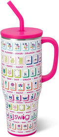 Swig Life 40oz Mega Mug, 40oz Tumbler with Handle and Straw, Extra Large Insulated Tumblers, Cup Holder Friendly Travel Mug (Mahjong)