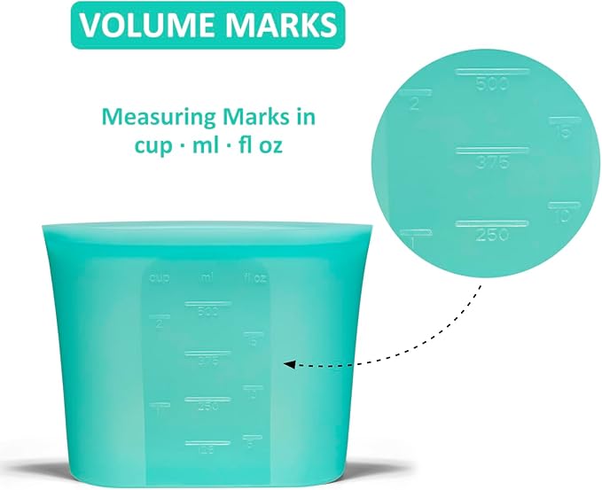 Bundle of 4 Pack 100% Silicone Reusable Food Storage Bags 33.8oz Aqua + 4 Pack 100% Silicone Reusable Food Storage Bags 16oz Aqua