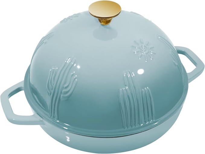Flavehc Cast Iron Bread Oven With Cloche Lid for Baking - Blue Enameled Dutch Oven With Dome Lid for Sourdough - 5 qt