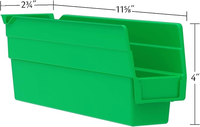 Akro-Mils 30110 Plastic Shelf Bins, Heavy Duty Storage Bins for Garage, Closet, and Drawer Organization, 12-Inch x 3-Inch x 4-Inch, Green, 24-Pack