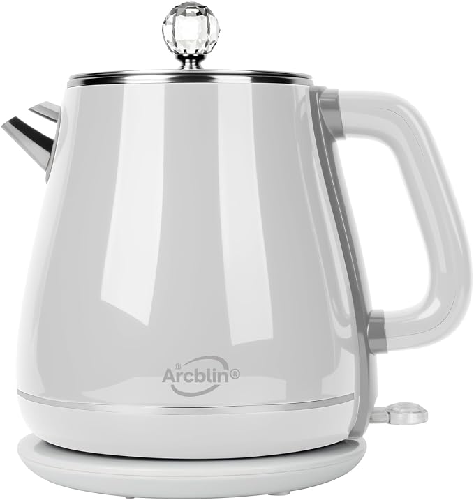 Retro Electric Tea Kettle 1.8L, BPA Free, Stainless Steel Electric Hot Water Kettle for Boiling Water, 1350W Fast Boil, Automatic Shut Off, Boil-Dry Protection,Pearl White