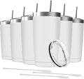 20oz Tumbler Vacuum Insulated Travel Mug with Lids, Stainless Steel Double Wall Bulk Cup for Home, Office, Outdoor Suitable for Vehicle Cup Holders(Set of 6, White)