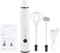 Rechargeable Electric Milk Frother, 3 - Speed Handheld Coffee Mixer with USB Charging, Includes Balloon Whisk for Latte Art, Egg Beating, and Sauce Mixing (White)