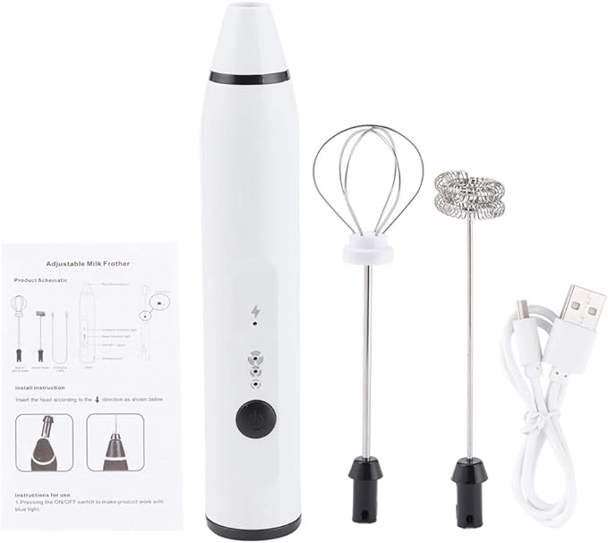 Rechargeable Milk Frother Handheld Egg Beater USB Electric Coffee Mixer For Stirring Eggs, Butters, Milks, Soup, Sauce And More Intelligent 3 Speed Settings (White)