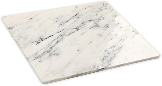 Diflart Natural Marble Stone Cutting Board for Kitchen, 16x20 Inch, Ink White, Marble Slab Pastry Board Large with Non-Slip Feet for Backing, Cheese, Chocolate, Pack of 1 Piece