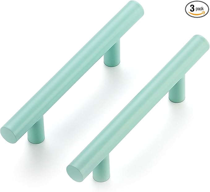 Ravinte 3 Pack | 5 Inch Cabinet Pulls Green Stainless Steel Kitchen Drawer Pulls Cabinet Handles 5 InchLength, 3 Inch Hole Center
