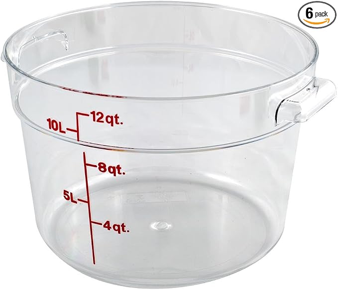 Cambro Food Storage Container (6 Pack) - Round Series - 12 QT (Quart) - Commercial Grade for Food Prep (Clear)