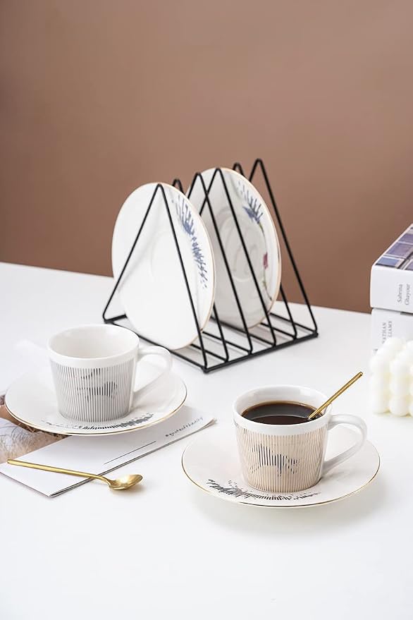 Mirror Cups and Saucers (Horse), Mirror Reflection coffee mug, Reflection Coffee Cup, Tea Cups and Saucers Sets for Women Wedding Party Afternoon Tea
